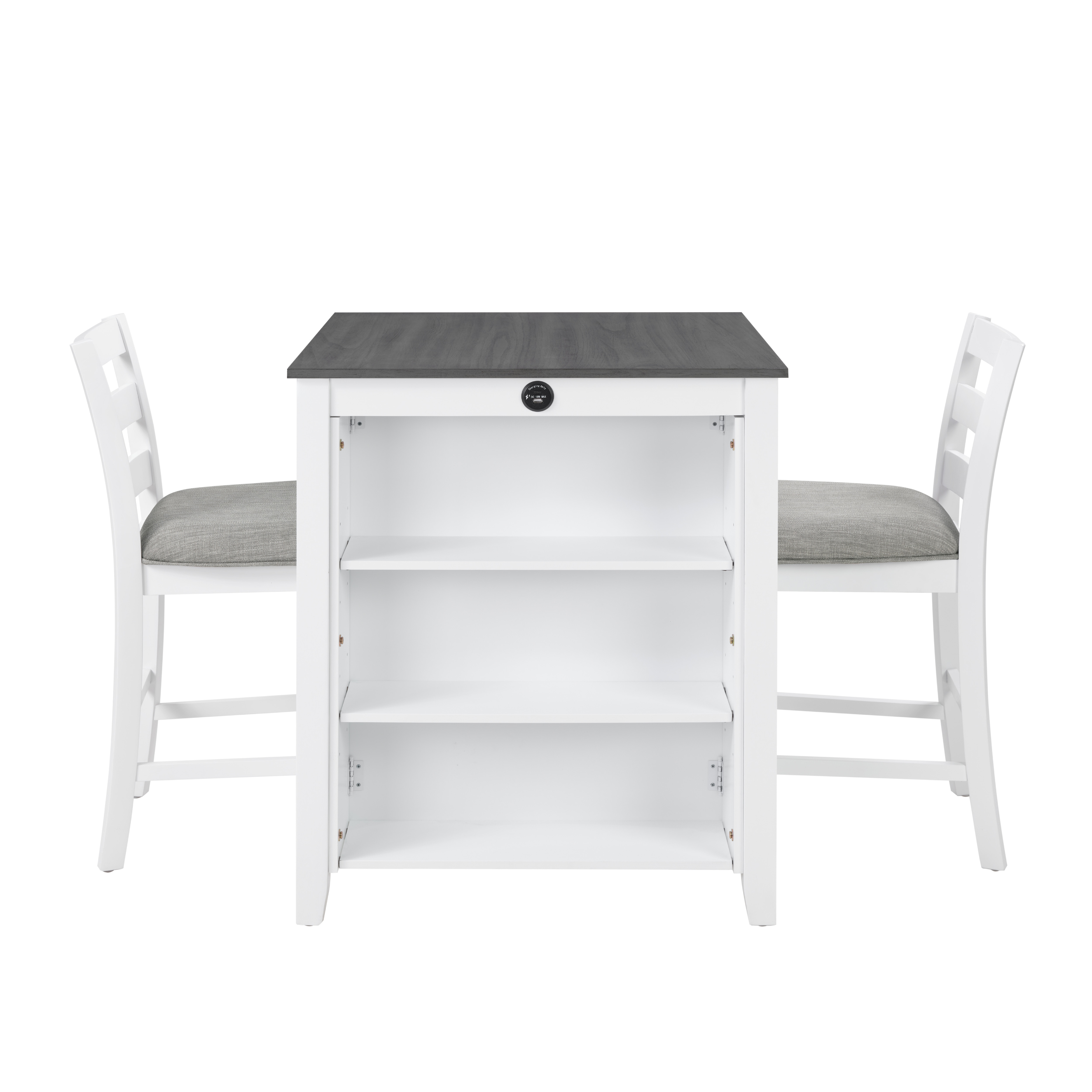 30" Modern Dining Table Set For 2 With Charging Station & 3-Tier Adjustable Storage | Space-Saving Kitchen Set With Upholstered Chairs For Small Spaces, Apartment,Off White_voghion.com